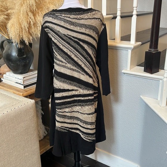 Scala Vintage Abstract Long Sleeve Linen Blend Midi Dress Size Large - Picture 5 of 7